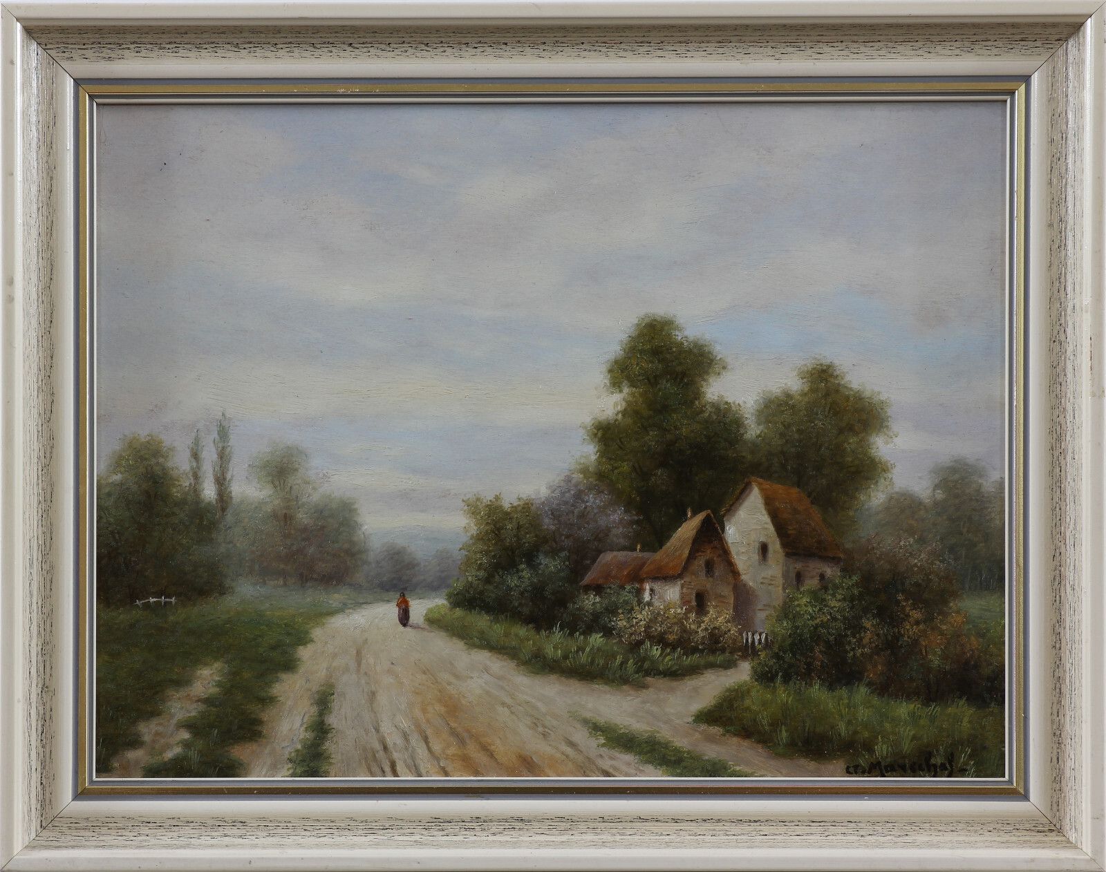 Oil On Board Signed G. Marechal. Cottage By The Road photo Art