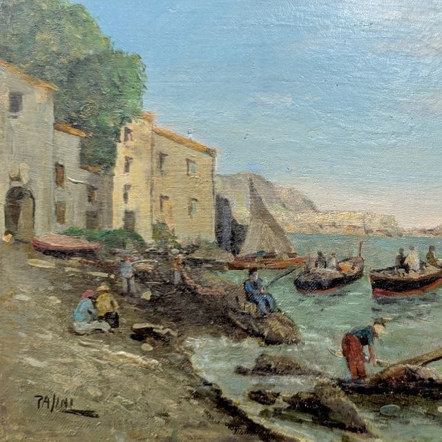 Oil On Canvas Mounted On Panel 1900 Italian Seascape Signed Palini photo furniture