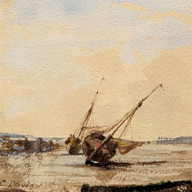 Marine Painting Boat Pitching Oil On Cardboard 1900 Signed C David photo furniture