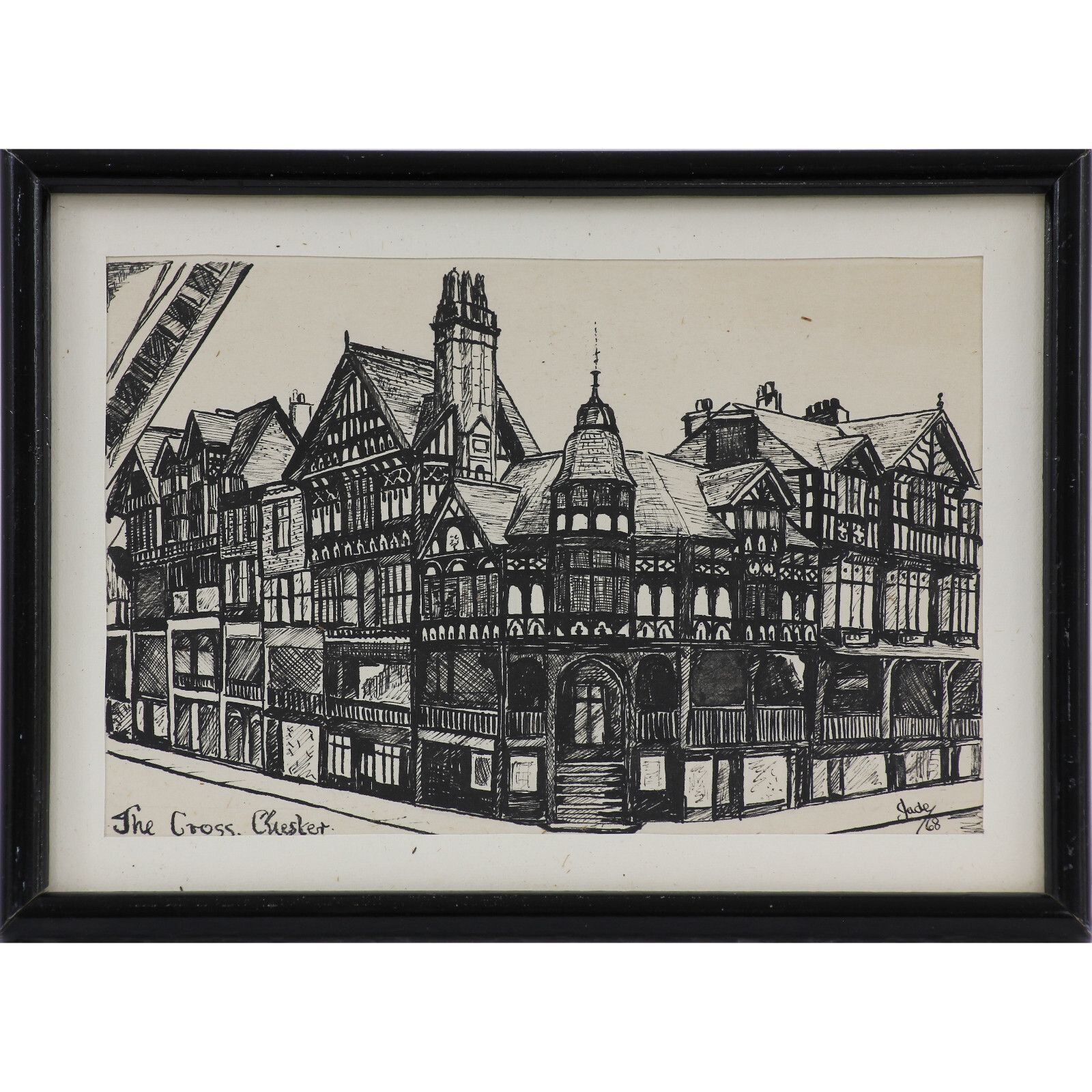 Pen And Ink Drawing Possibly By Marjorie Slade. Titled "The Cross Chester"