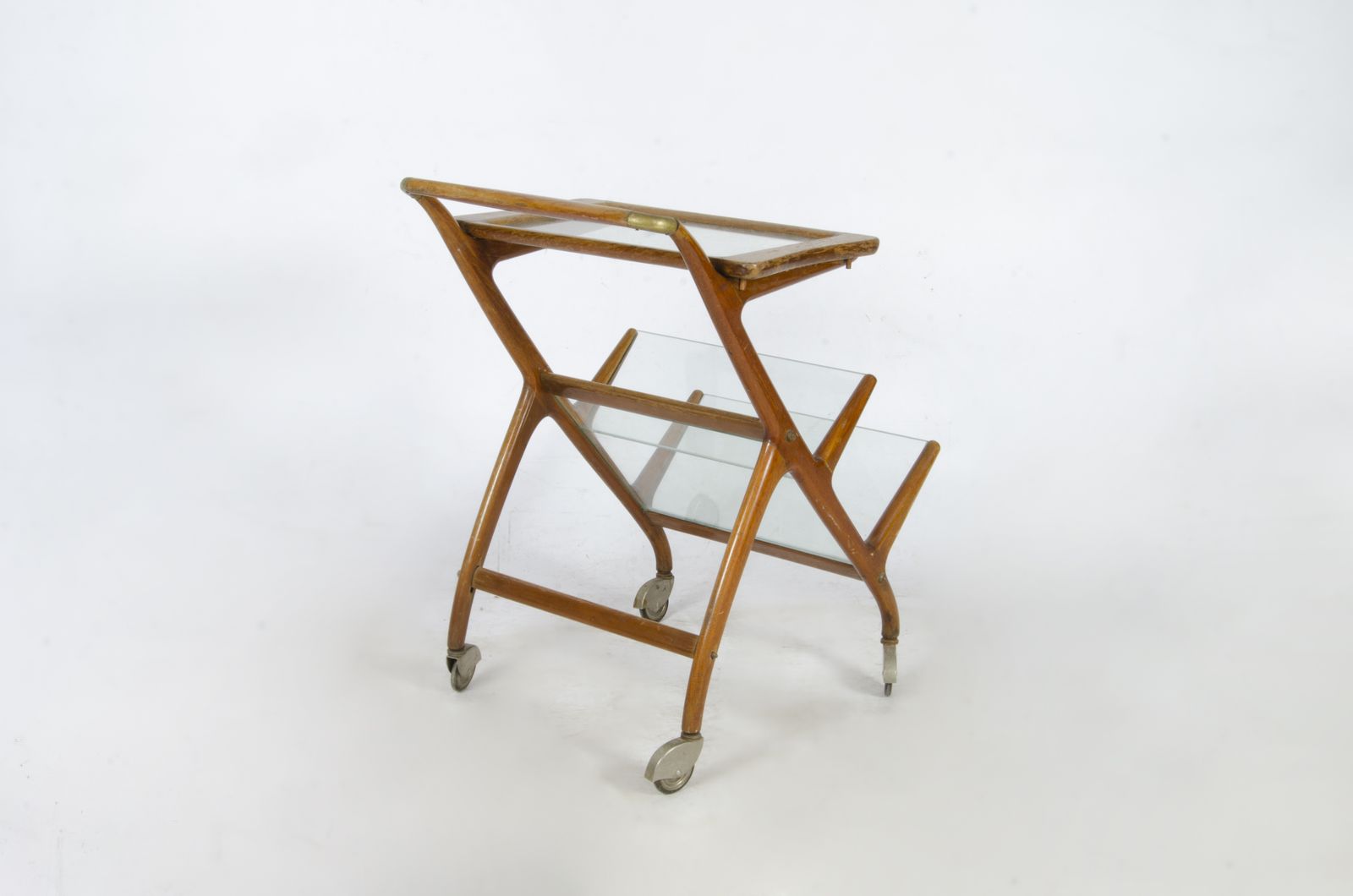 Mid 20th Century Modern Wood Serving Cart/Trolley With Removable Glass Trays Designed By Ico Parisi For Angelo De Baggis, Italy photo vinterior