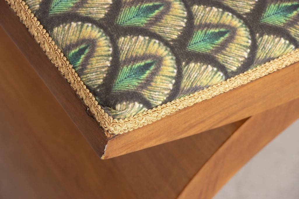 Art Deco Bentwood Stool In Walnut By Hille Re Upholstered In Art Deco Fabric photo for sale