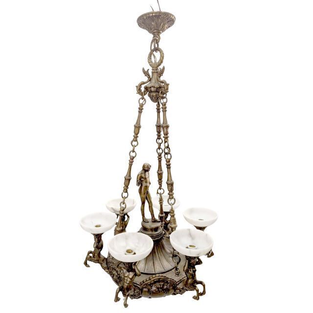 Monumental Chandelier In Patinated Bronze And Alabaster – Mythological Decor photo furniture