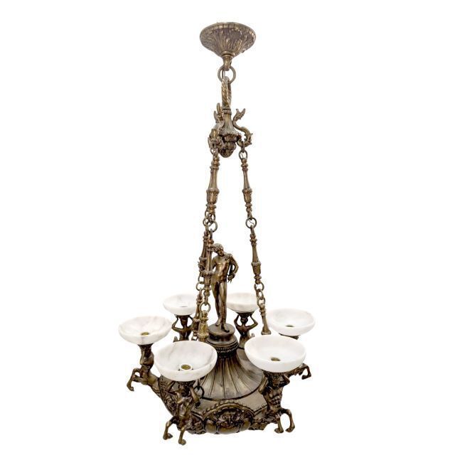 Monumental Chandelier In Patinated Bronze And Alabaster – Mythological Decor photo for sale