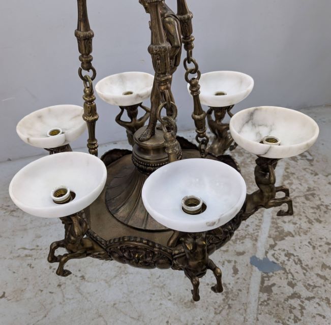 Monumental Chandelier In Patinated Bronze And Alabaster – Mythological Decor photo vintage