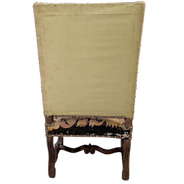 Louis XIII Style Armchair In Carved Walnut, Needlepoint Tapestry, Late 19th Century photo for sale