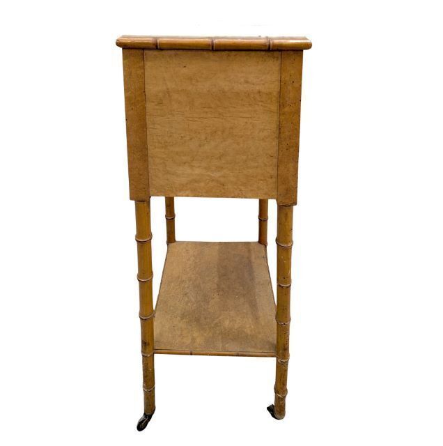 Light Wood Bedside Table In Faux Bamboo Style, Napoleon III Period – White Marble photo furniture