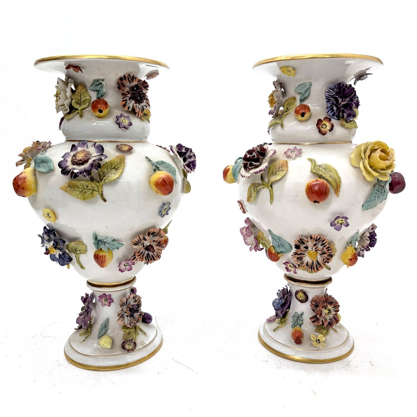 19th Century Saxon Porcelain Flower And Fruit Vases (Pair) photo furniture