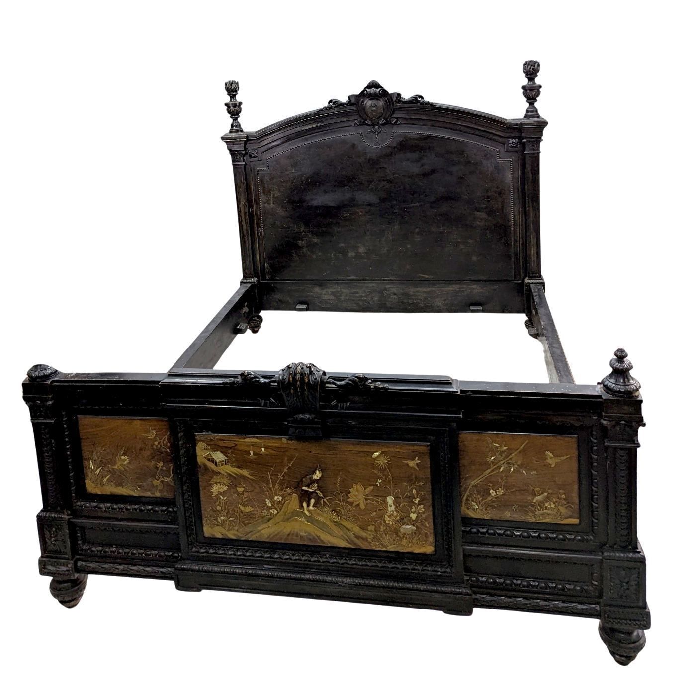 Napoleon III Bed With Lacquer Panel Decoration And Japanese Inlays, Meiji Period photo for sale