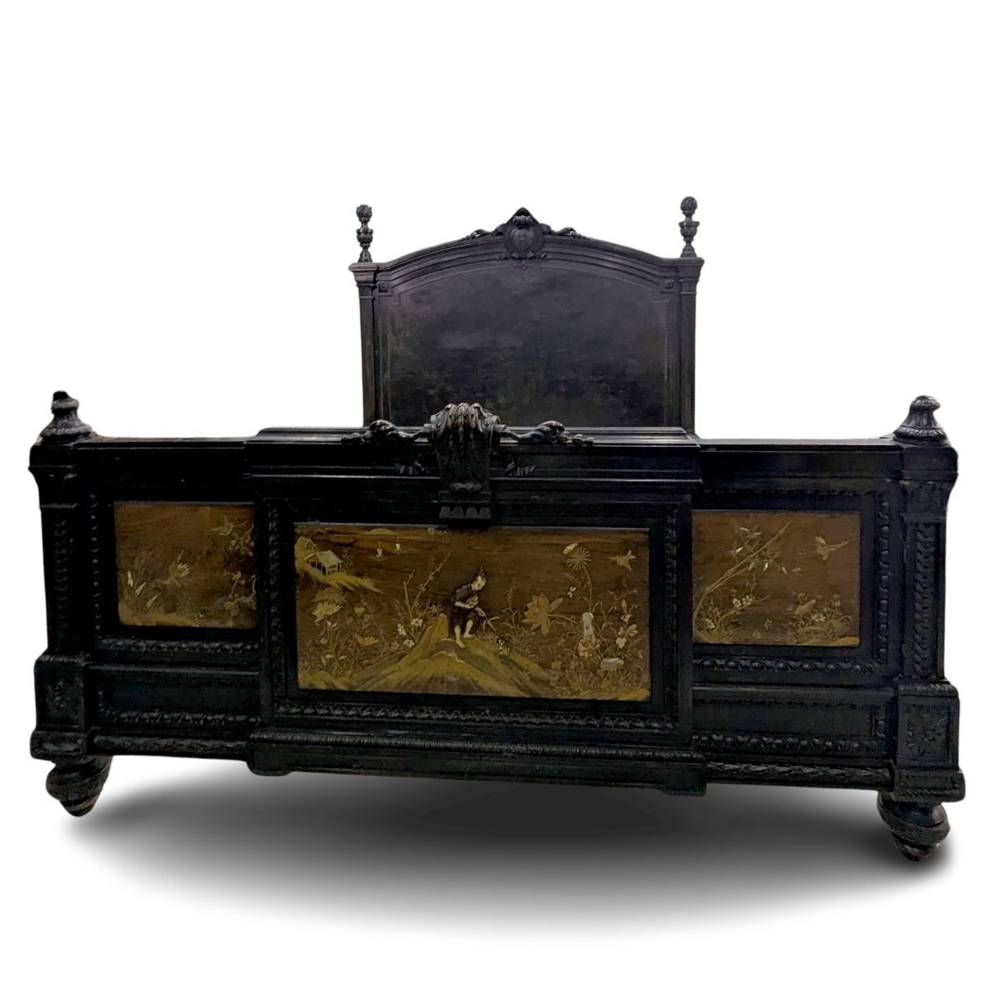 Napoleon III Bed With Lacquer Panel Decoration And Japanese Inlays, Meiji Period photo buy