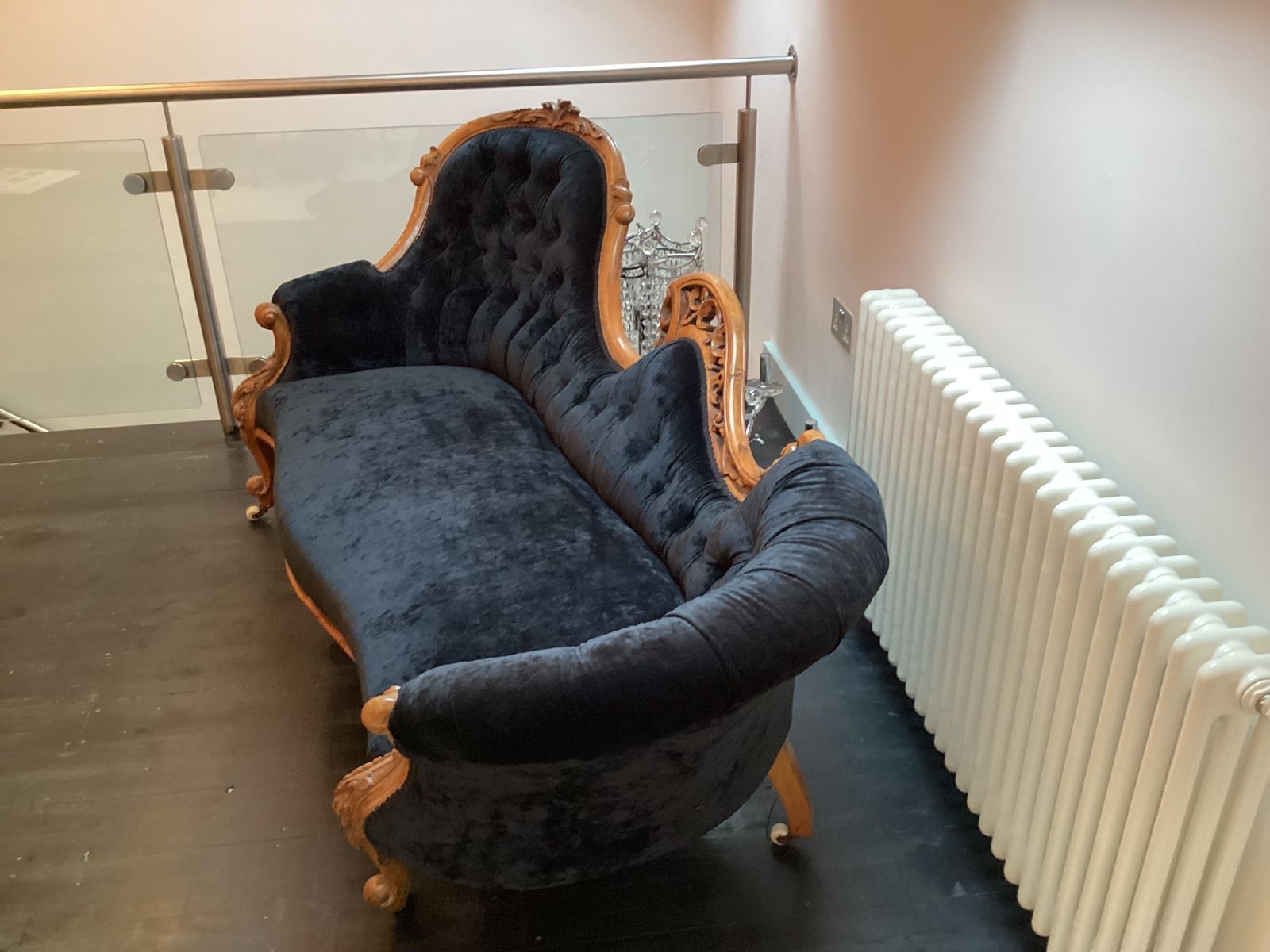 Victorian Black Velvet Chaise Longue photo for sale