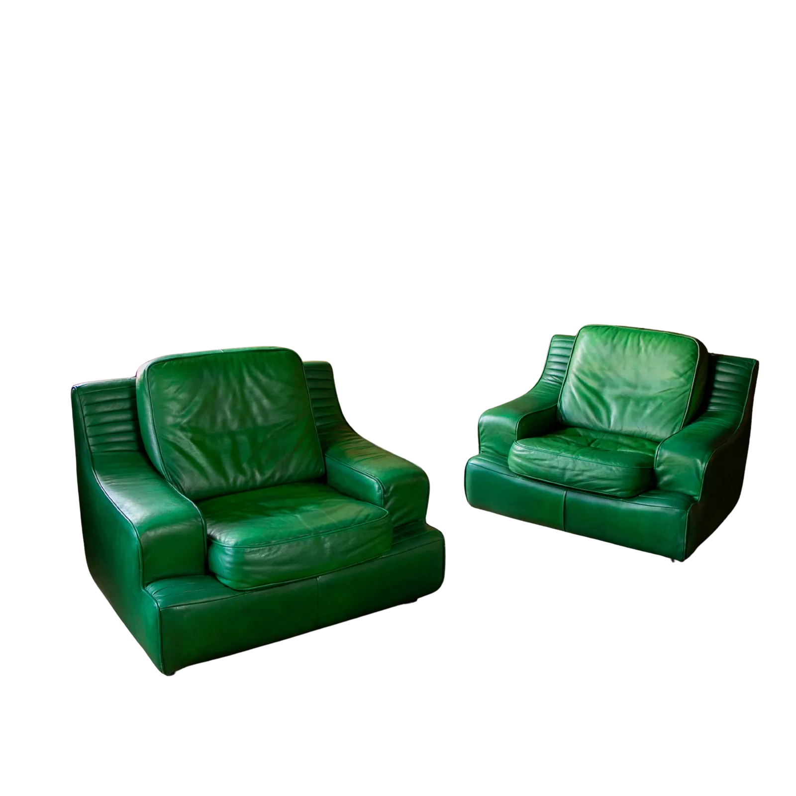 Grüne Ledersessel, Frankreich, 1980er, 2er Set