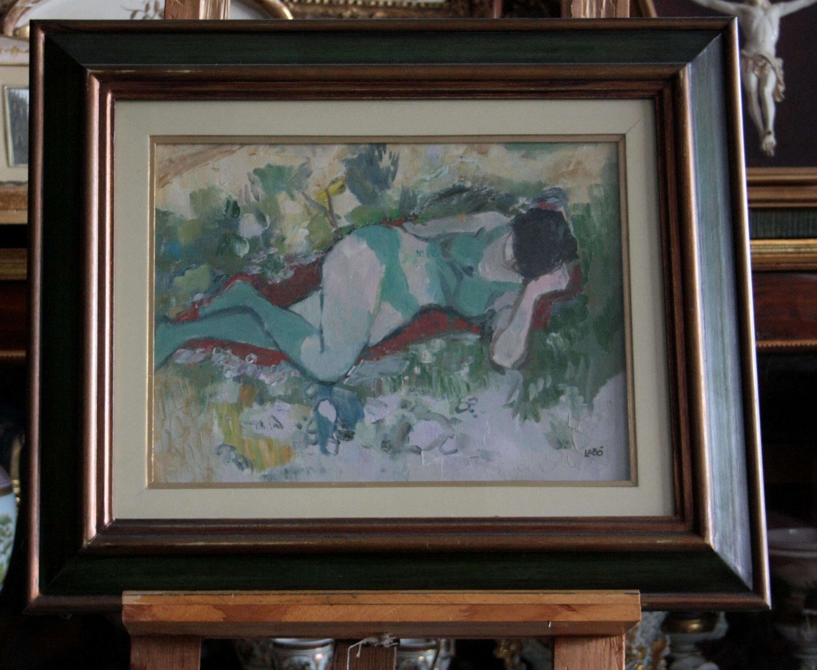 Oil Painting On Canvas, "Reclining Woman", By Savino Labò, Signed photo for sale