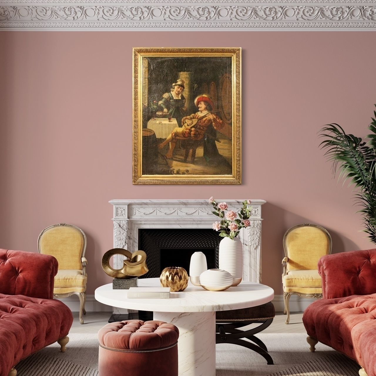 Italian Painting Interior Scene With Musician Oil On Canvas photo furniture