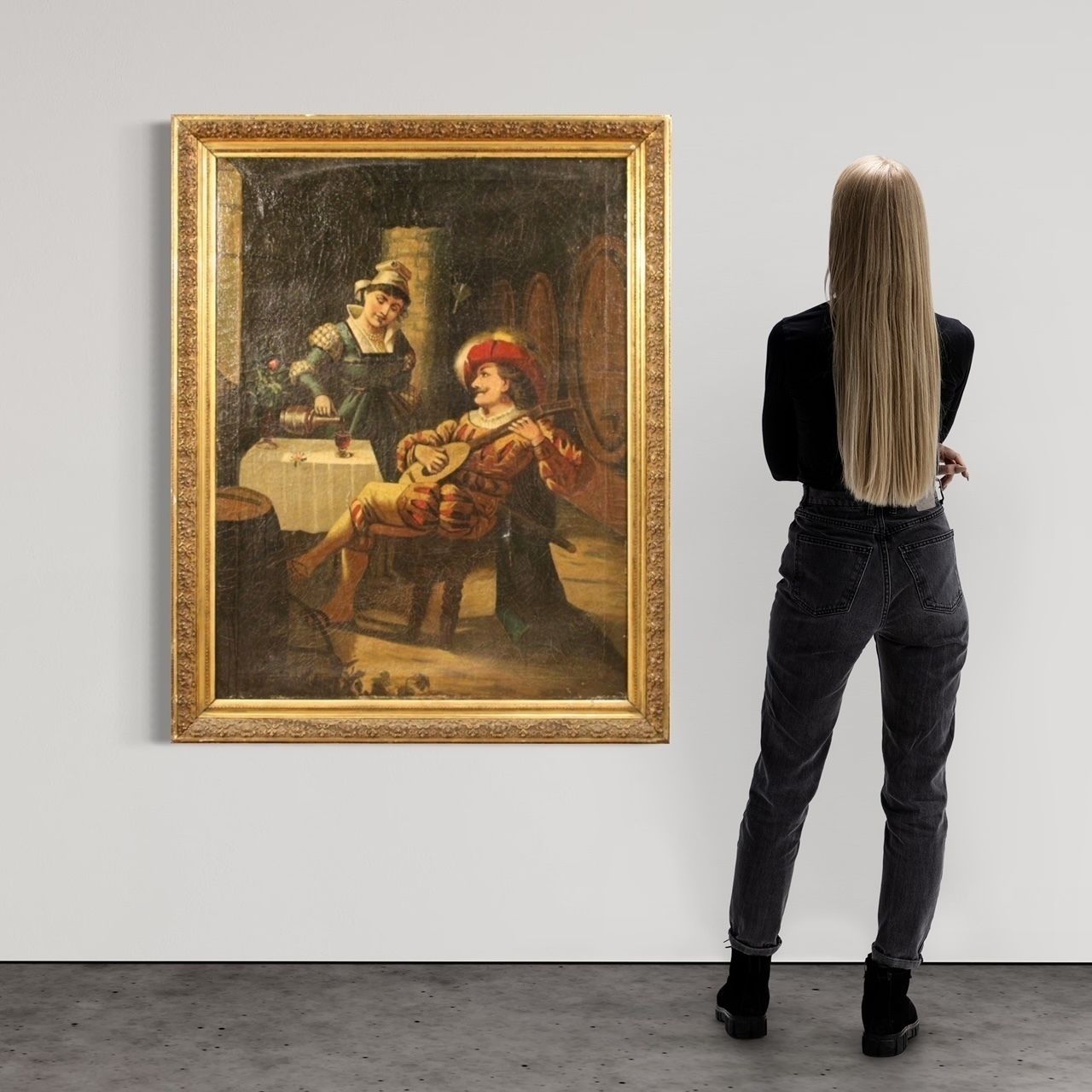 Italian Painting Interior Scene With Musician Oil On Canvas photo Art