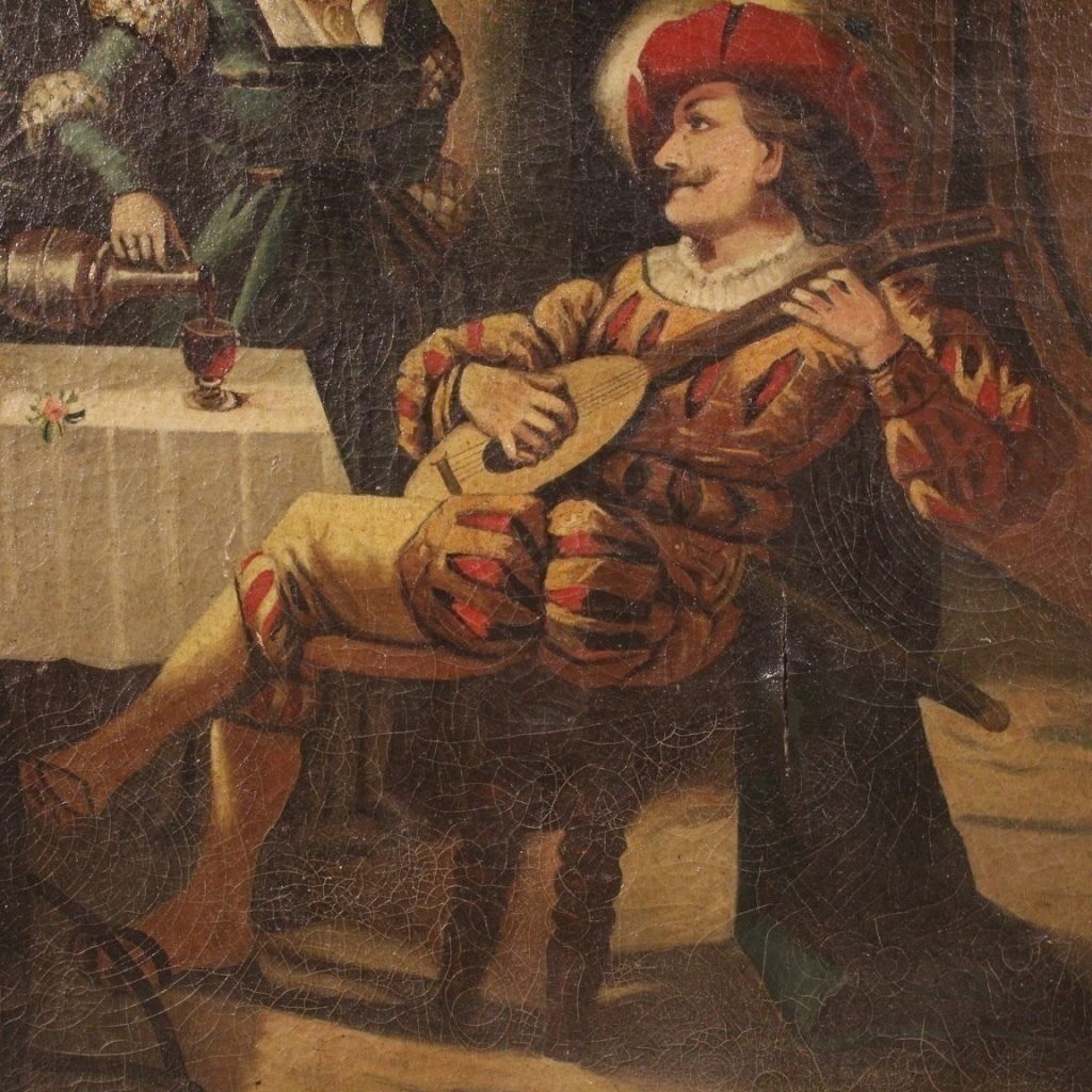 Art Italian Painting Interior Scene With Musician Oil On Canvas photo