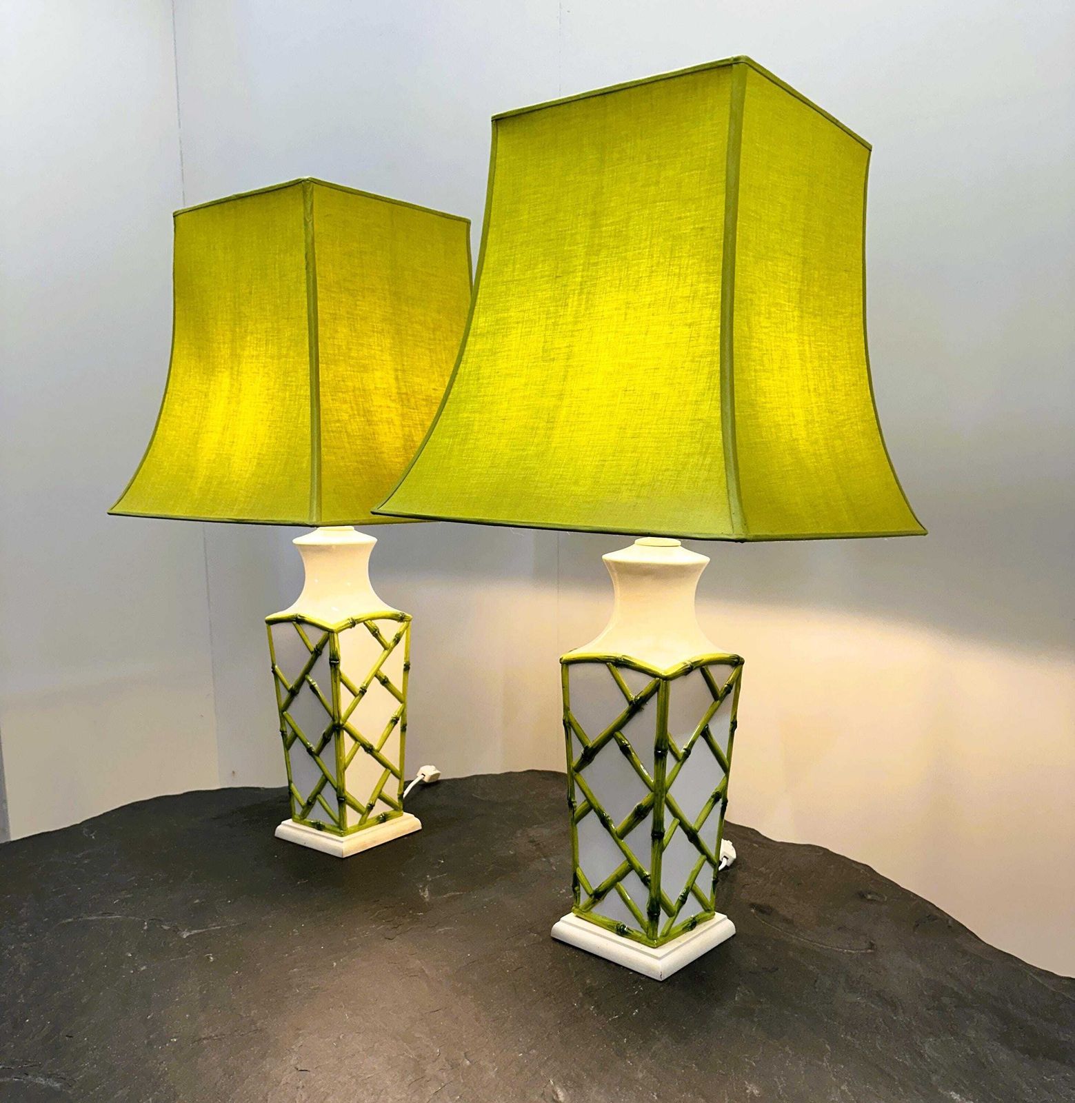 Pair Of Faux Bamboo French Ceramic Table Lamps, French 1970s photo buy