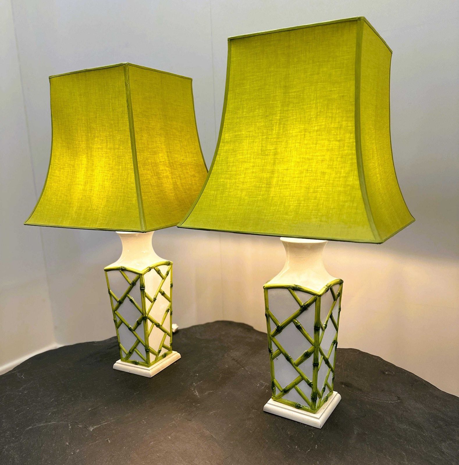 photo furniture Pair Of Faux Bamboo French Ceramic Table Lamps, French 1970s