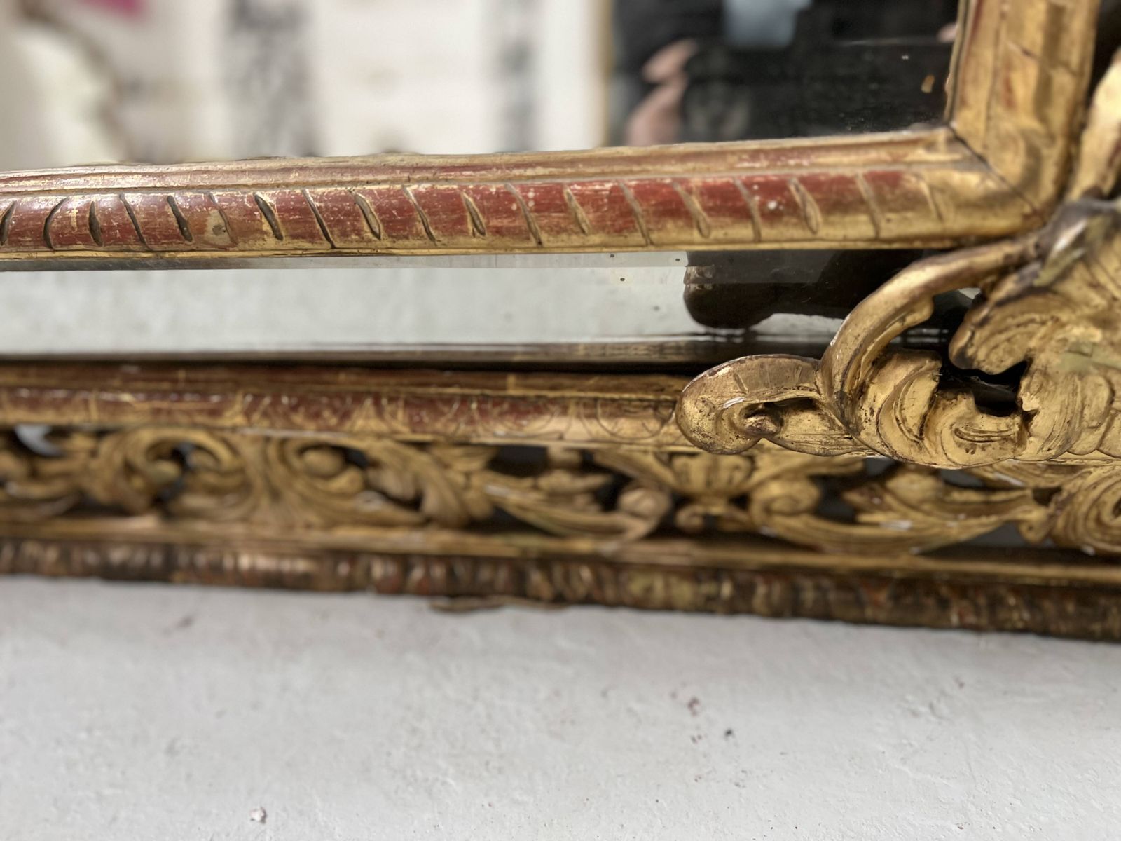 Louis XIV Style Mirror With Closed Sides In Wood And Gilded Stucco, 19th Century photo vintage
