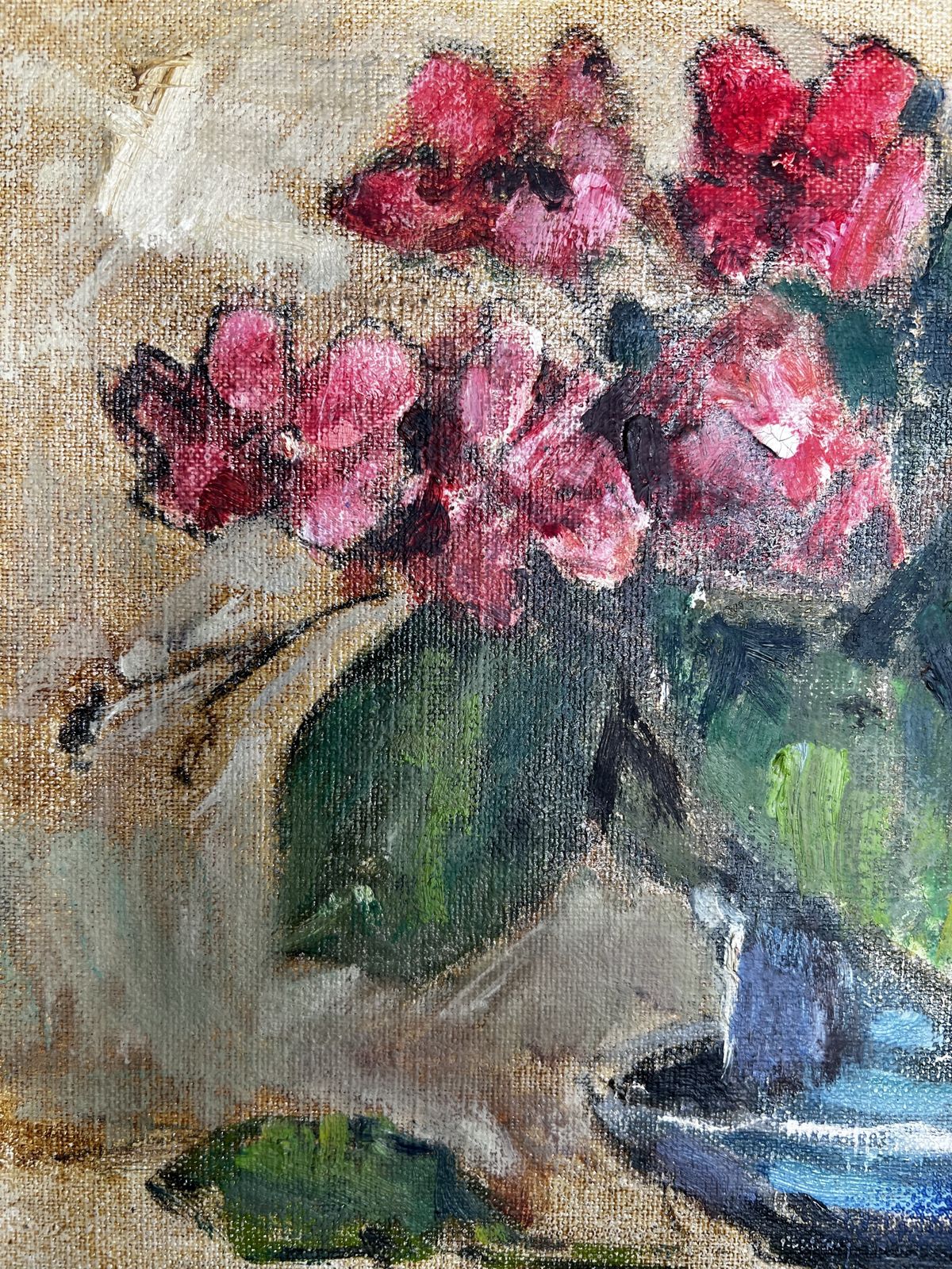 photo furniture Cup With Flowers, Original Still Life Oil On Canvas Painting