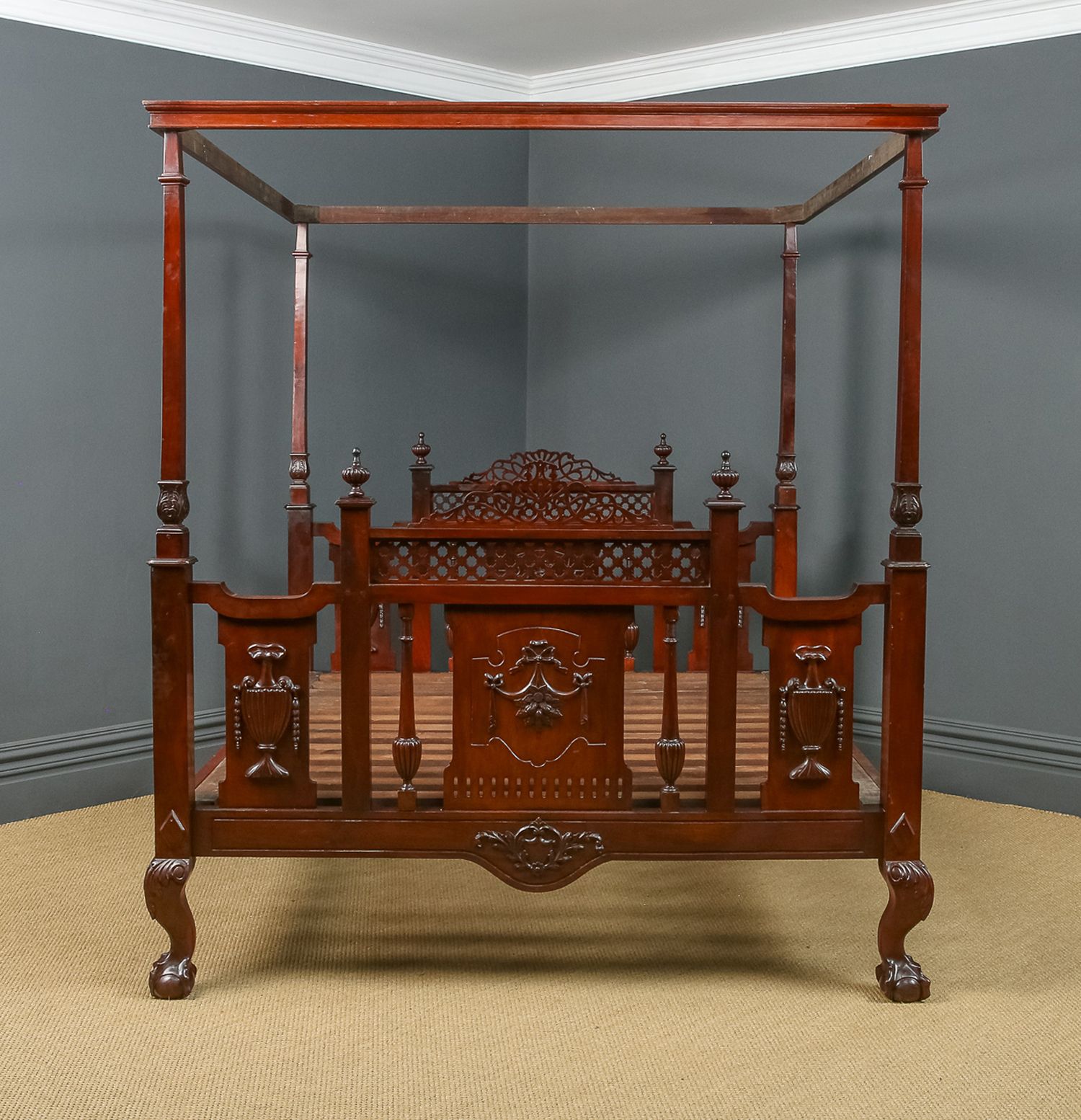 photo for sale Victorian Anglo Indian Colonial Raj Bombay 6ft Super King Teak Four Post Bed (Circa 1890)