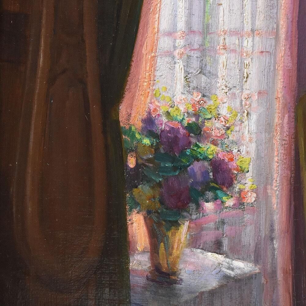 Antique Painting, Henri Charles Angéniol, Young Woman Reading, 20th Century. photo vinterior