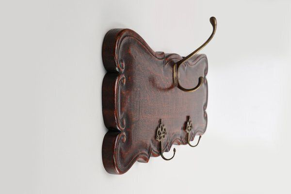 Art Nouveau Style Coat Rack In Oak With Brass Hooks, 1915 photo 855.0