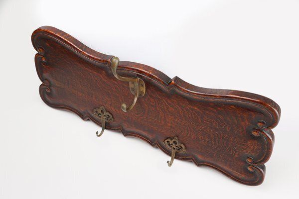 photo furniture Art Nouveau Style Coat Rack In Oak With Brass Hooks, 1915