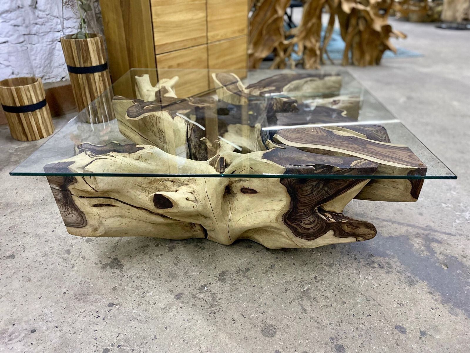 Organic Modern Root Table With Safety Glass Top, Sonokeling Wood, 2024 photo 3660.0