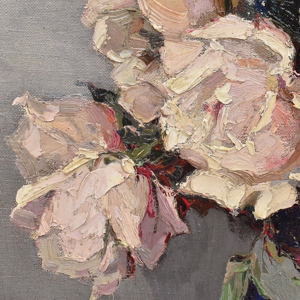 Antique Flower Painting, Maurice Alfred Decamps, Flower Painting, White Roses, 20th Century, Art Deco. (Qf664) photo vintage