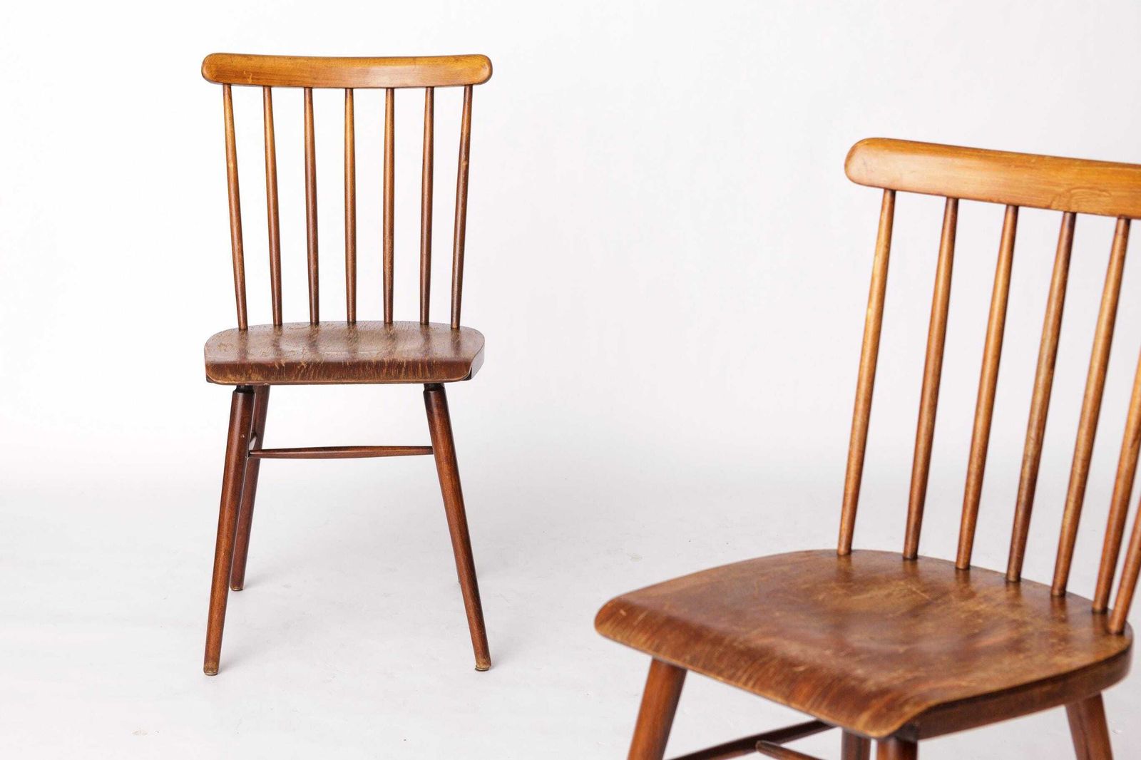 Pair Of Vintage Spindle Back Chairs – 1970s Beech Wood, Restored Rustic Seating photo buy