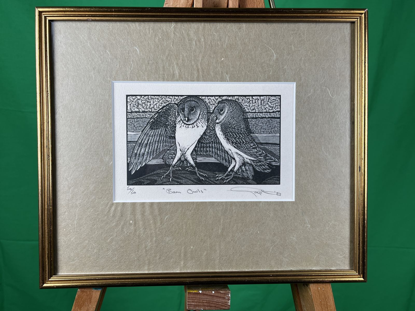 Limited Edition Woodblock Etching Of Two Barn Owls, Signed 'Payne', 1982 photo furniture