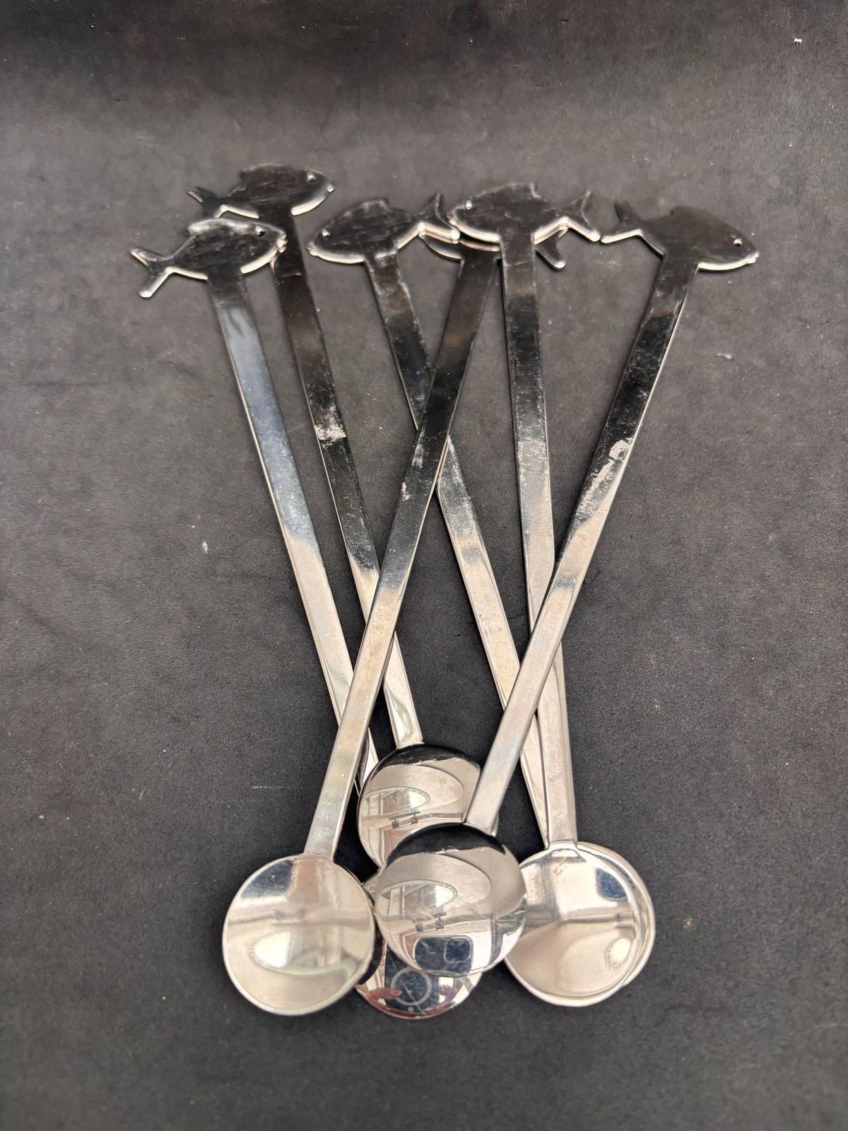 photo furniture Cocktail Stirrers Bar Spoons Long Coffee Tea Stirring 6 Drinks Accessories Cocktail Champagne Stirrers Fish Shaped Stainless Bar Gift