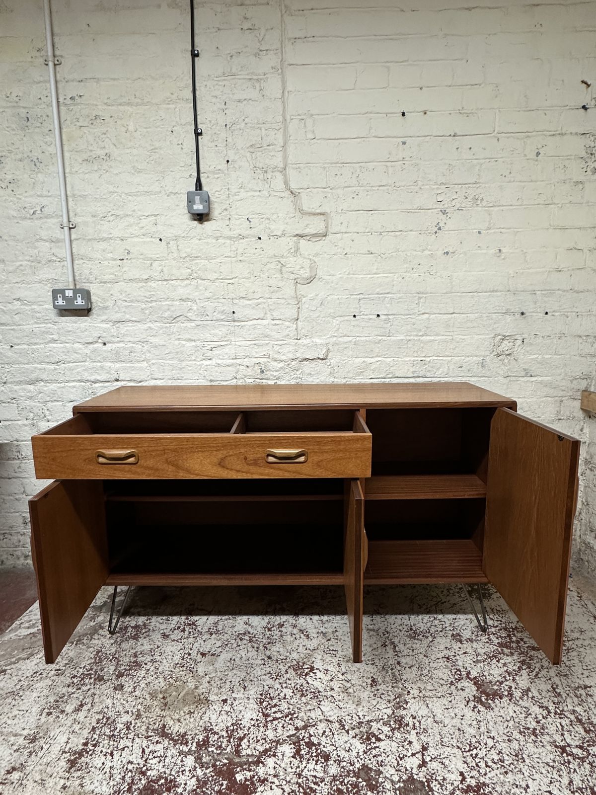 Mid Century G Plan Fresco Compact Teak Sideboard On Quality Hairpin Legs photo vintage