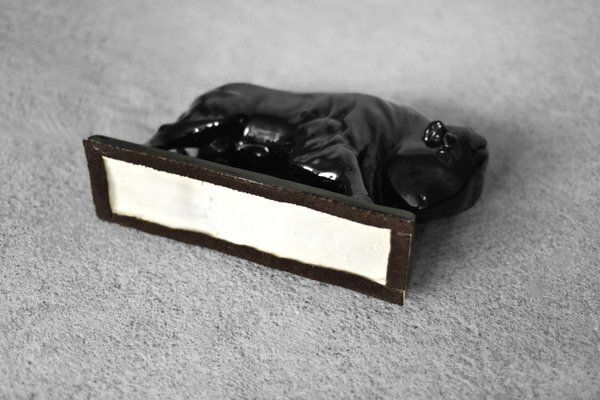Large Mid Century Scandinavian Modern Black Porcelain Bison Figurine, 1960s photo 843.0