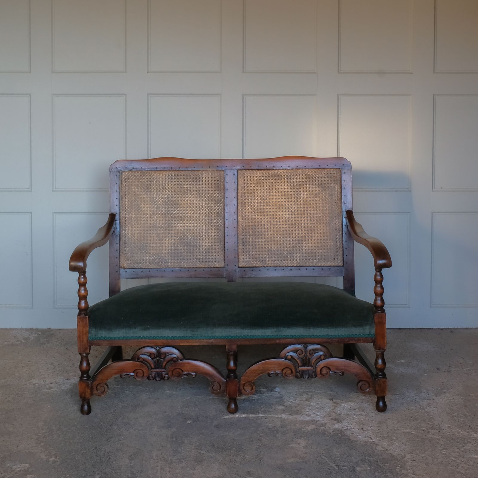 19th Century Two Seater Elm Settee With Green Seat photo for sale