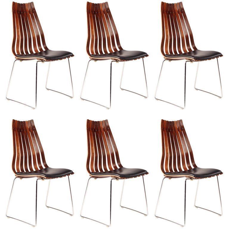 Mid Century Modern Set Of Six Hans Brattrud Scania Senior Dining Chairs