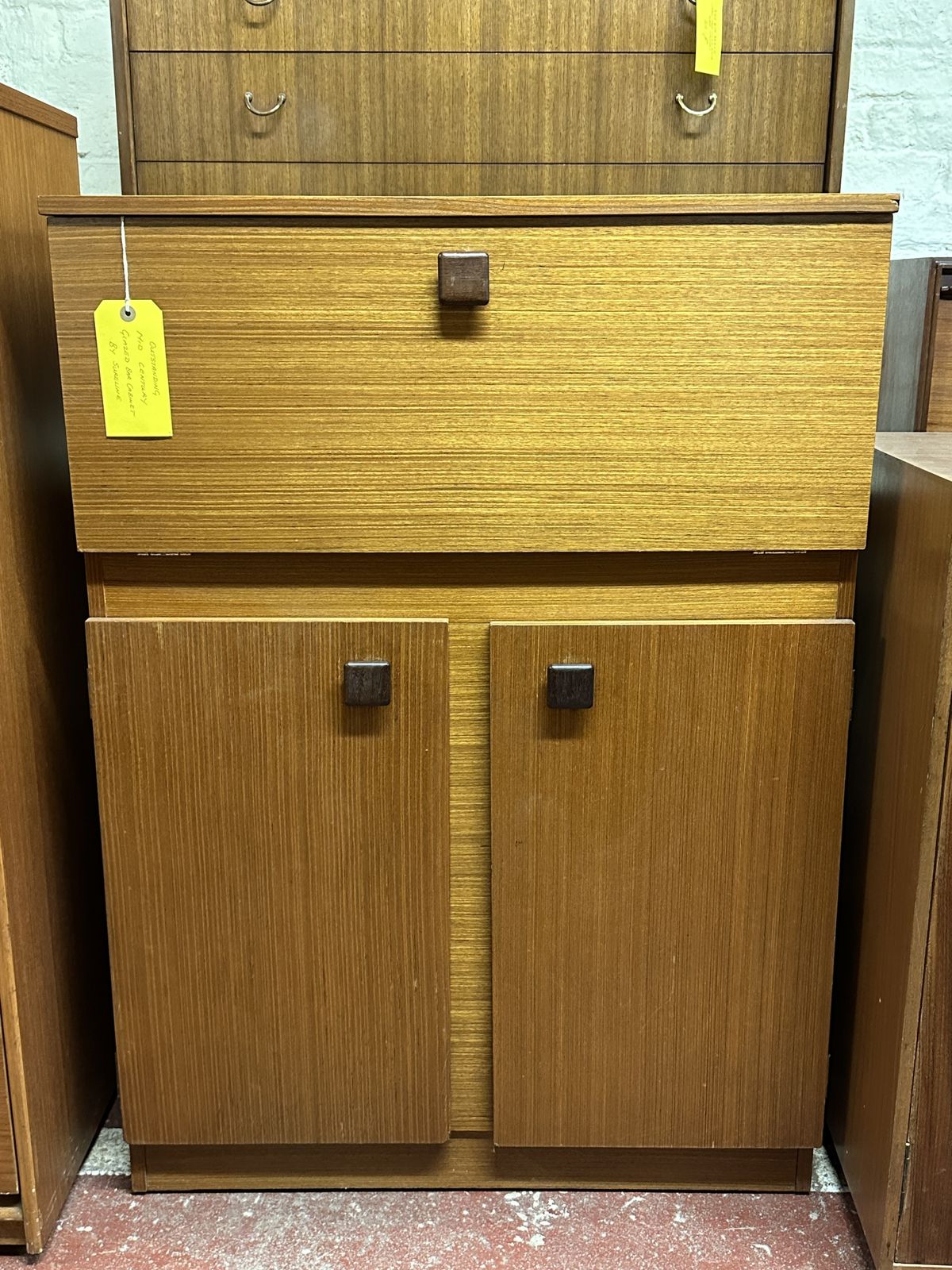 Mid Century Teak Glazed Cocktail Bar Cabinet. Vintage