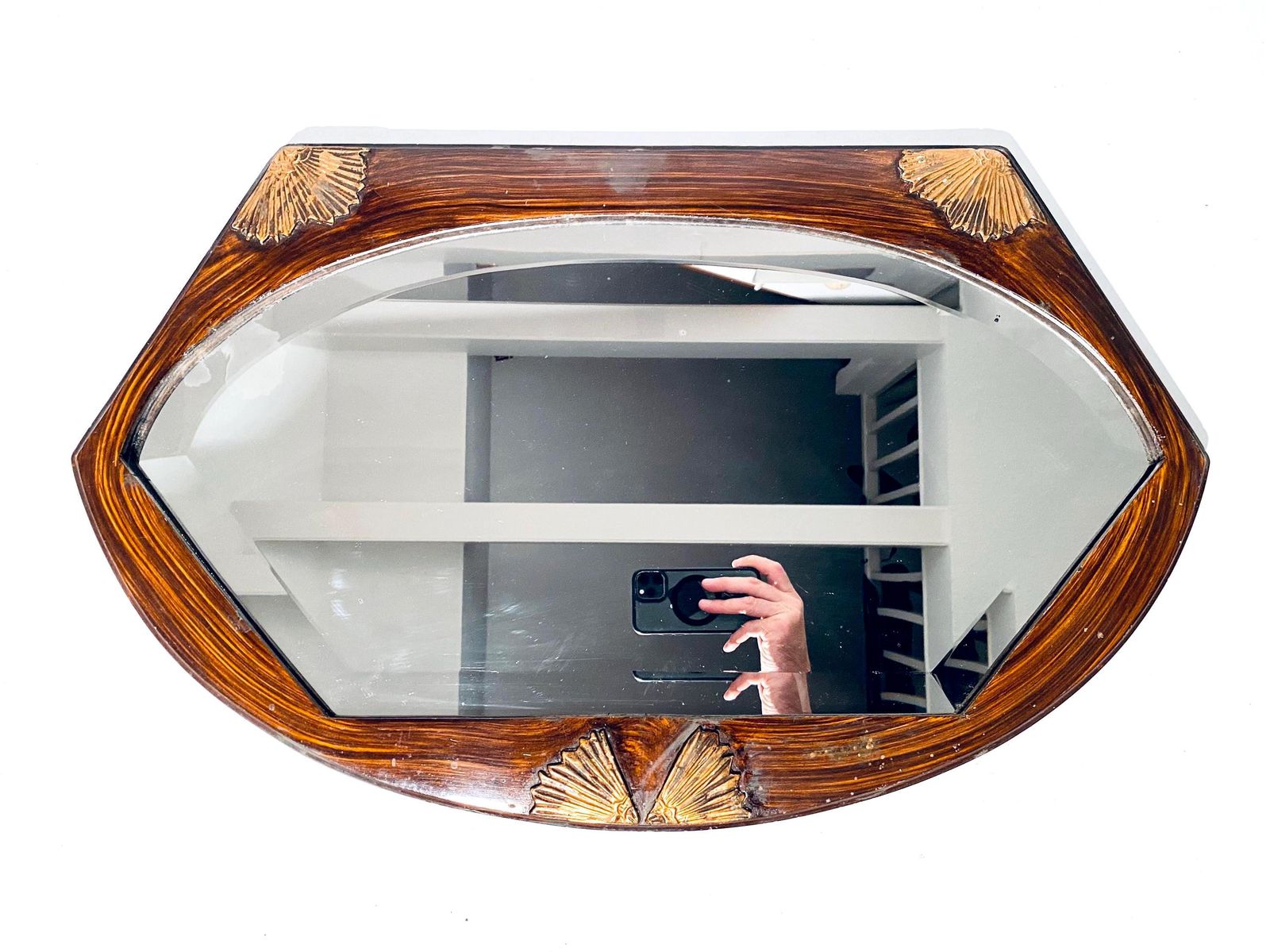 Art Deco Wooden Frame Wall Mirror / 1920s Antique Interior France
