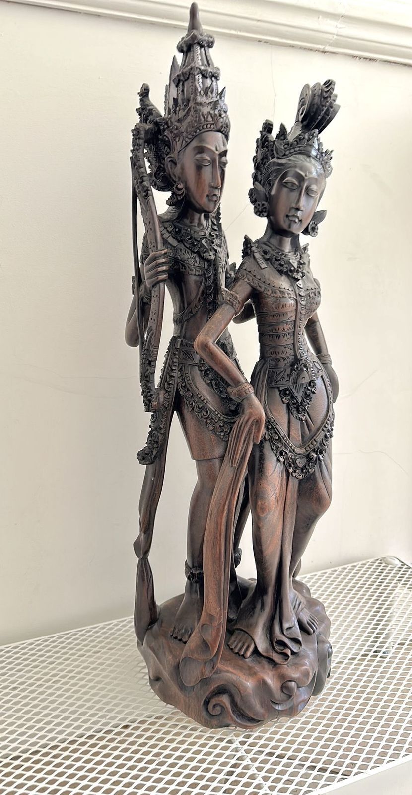 Hand Carved Balinese Ebony Wood Sculpture Of Rama And Sita — 1997