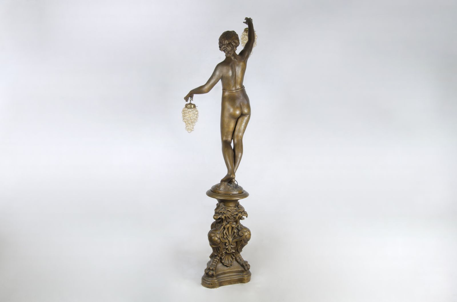 Mid 20th Century Art Nouveau Style Painted Ceramic Sculptural Floor Lamp Of Maenad Holding Grapes Signed By P. Oltolini, Argentina photo 4300.0