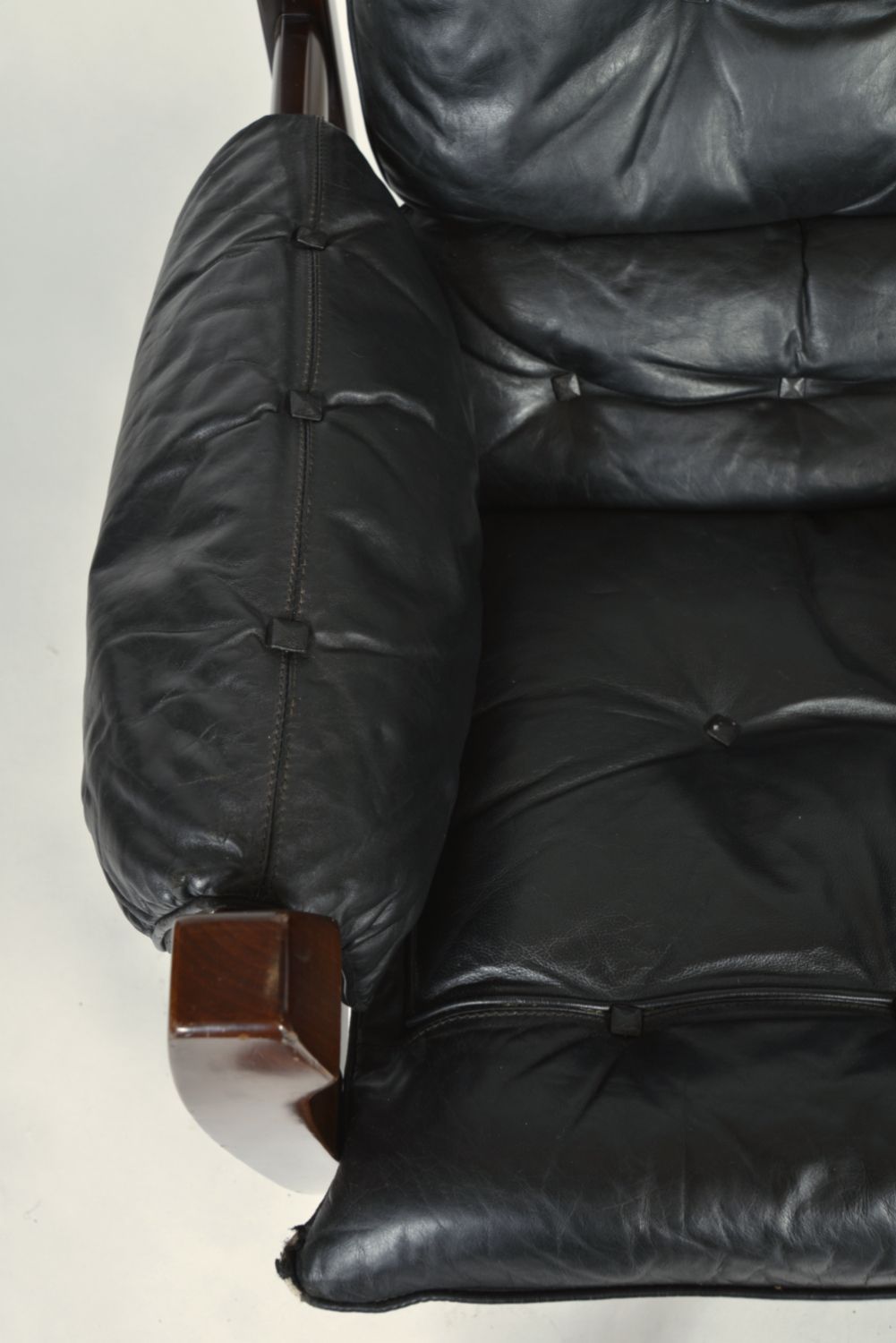 Midcentury Black Leather Samurai Arm Lounge Chair By Luciano Frigerio Italy 1971 photo vinterior