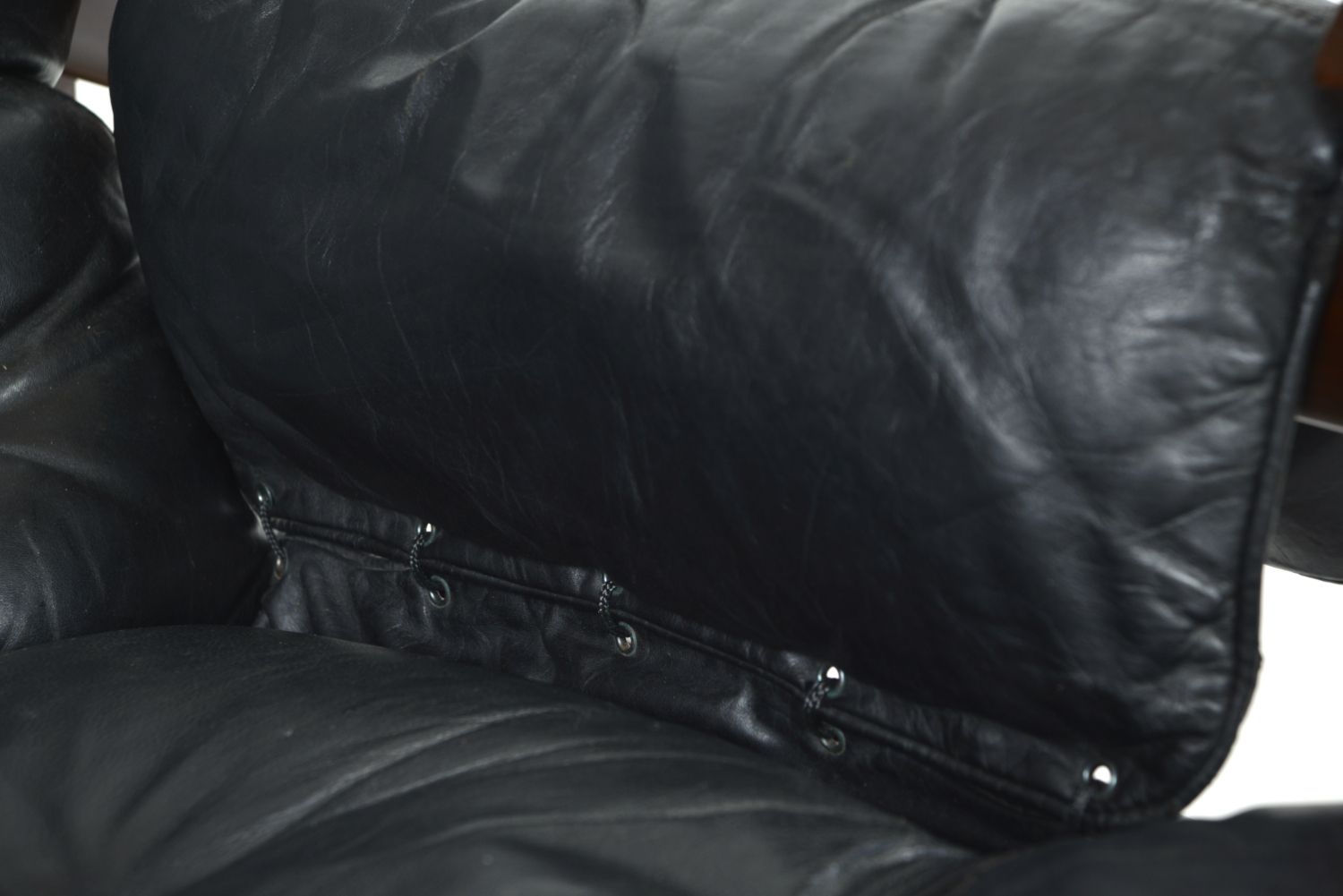 photo for sale Midcentury Black Leather Samurai Arm Lounge Chair By Luciano Frigerio Italy 1971