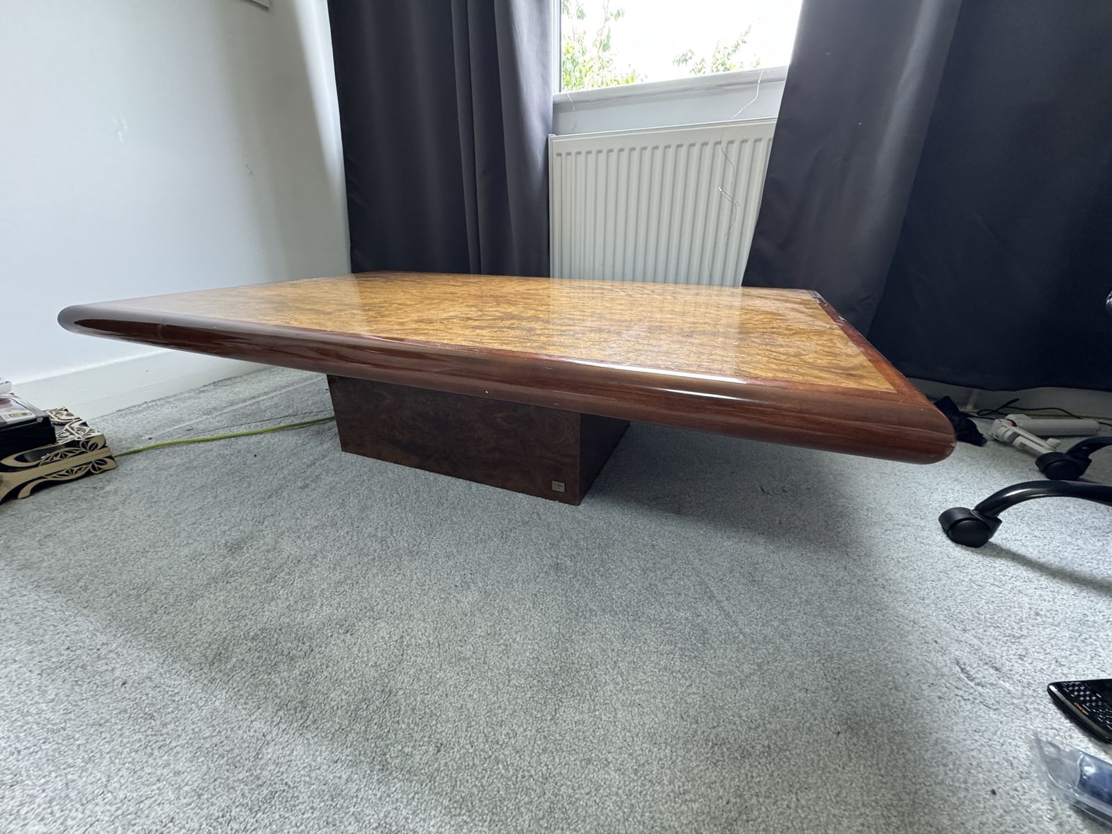 Jean Claude Mahey Wooden Coffee Table With Ruby Brown Patina, 1970s photo 380.0