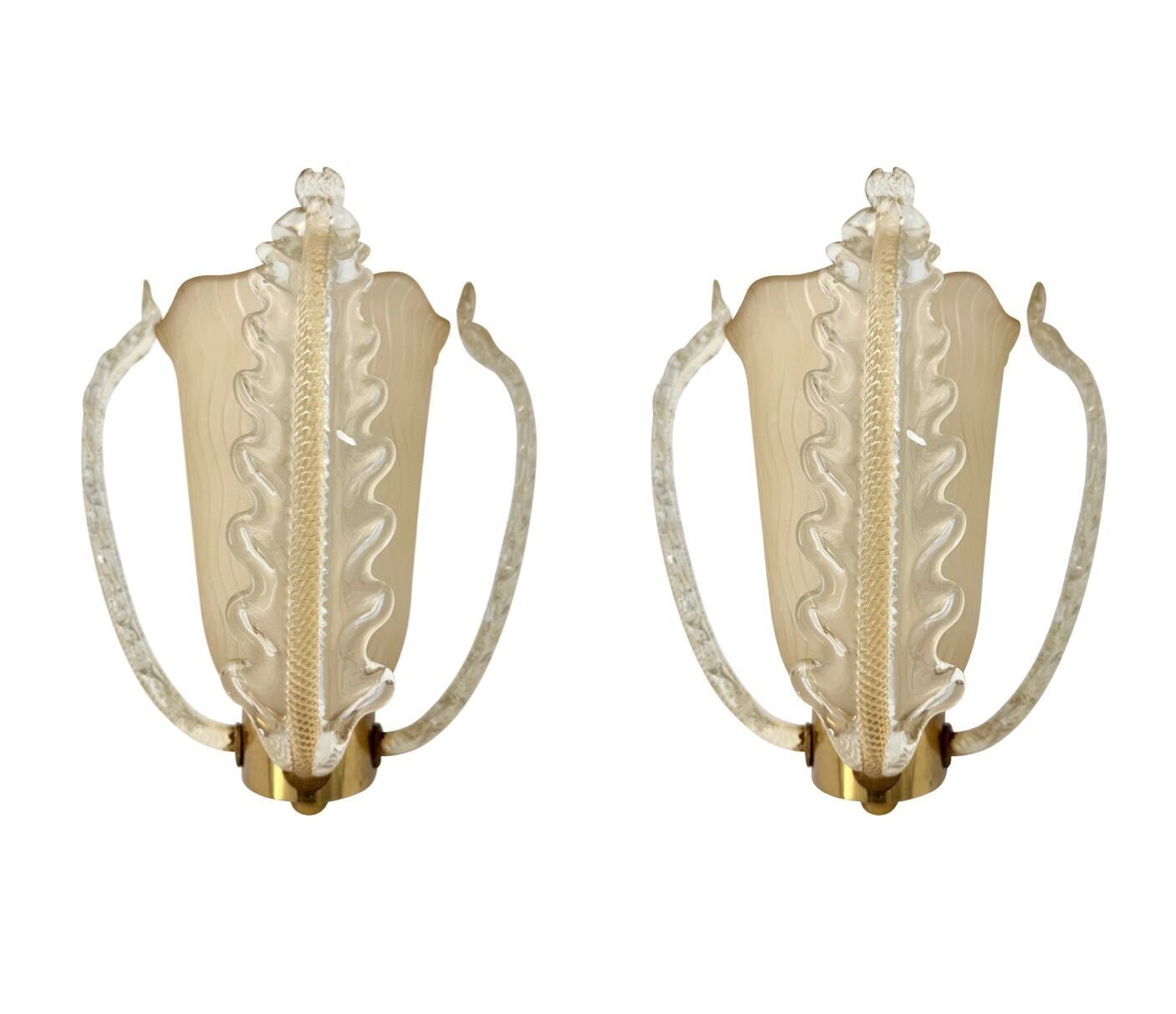 A Wonderful Pair Of 1950s Murano Glass And Brass Wall Socnces By Barovier And Toso photo Lighting