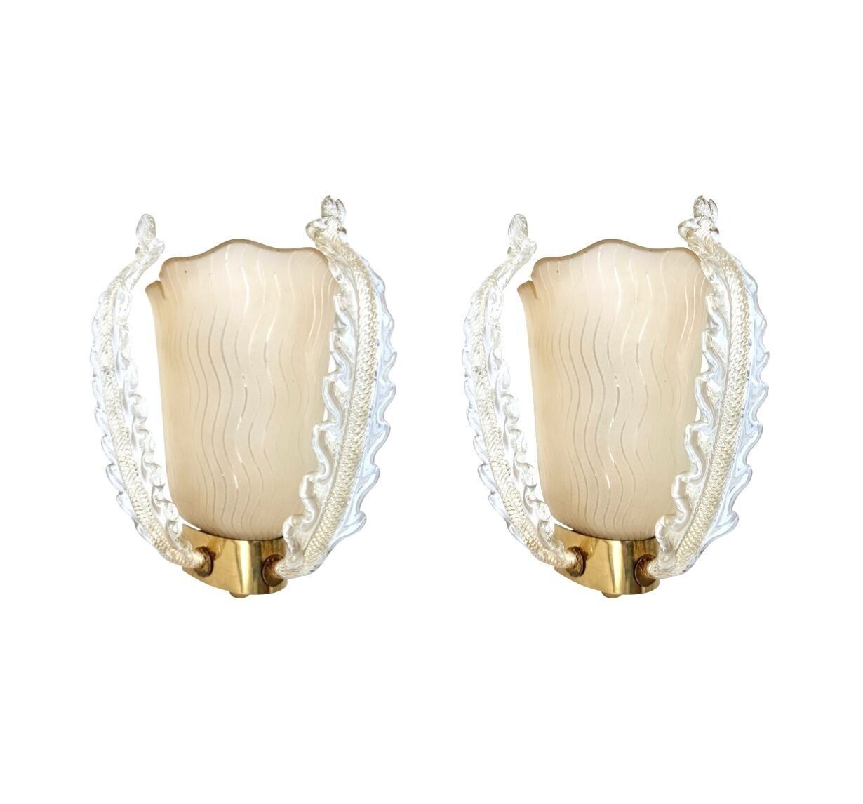 A Wonderful Pair Of 1950s Murano Glass And Brass Wall Socnces By Barovier And Toso photo vinterior