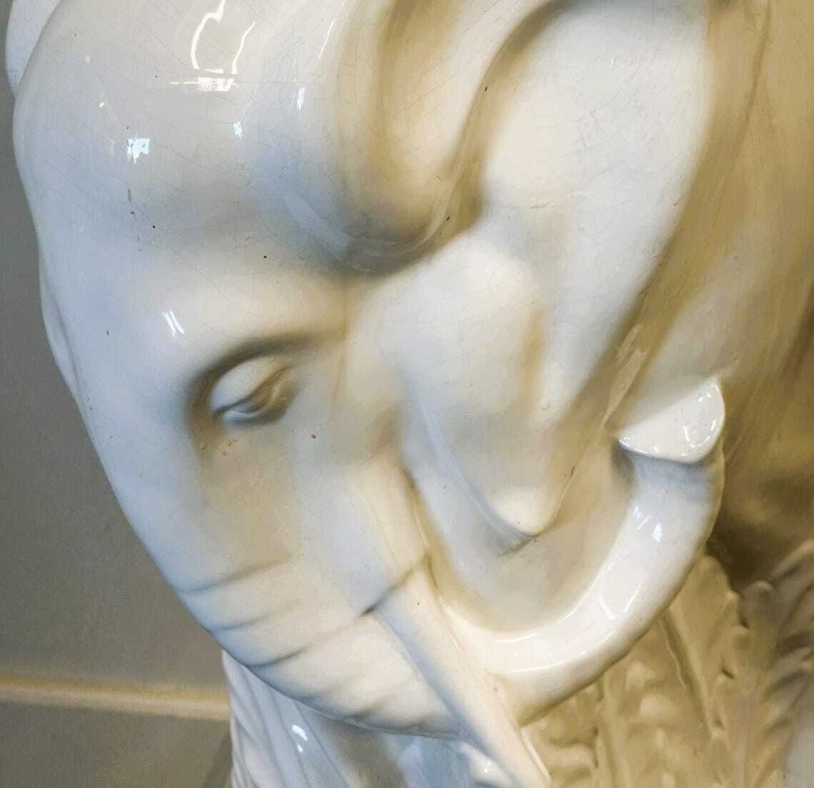 photo for sale Vintage White Ceramic Elephant Umbrella Stand  Planter  France 1970s.