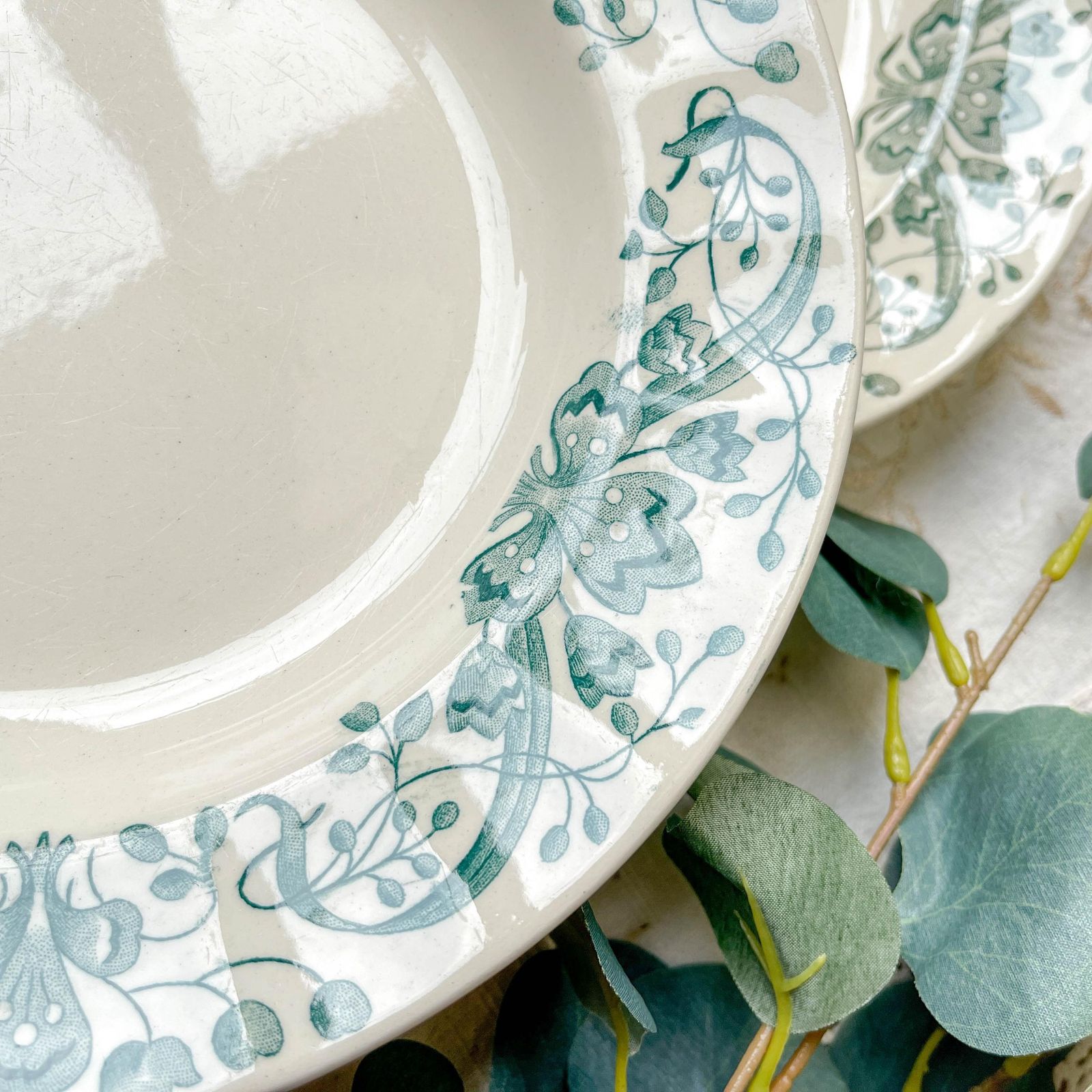 Set Of 6 Antique Terre De Fer "Figuig" Soup Plates – Longchamp 19th Century – Vintage French Tableware photo vintage