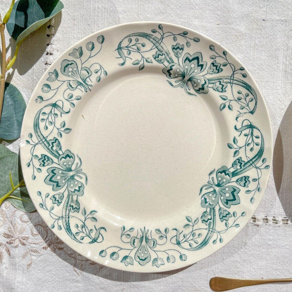 Set Of 6 Antique Small Plates Terre De Fer  Figuig  Longchamp 19th Century  Vintage French Tableware photo buy