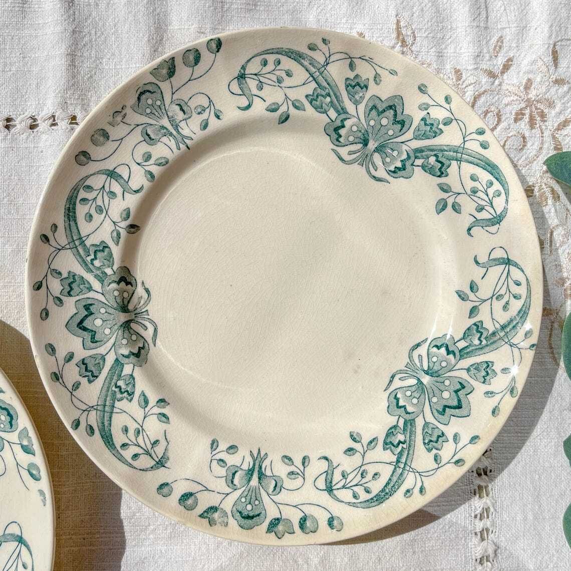 photo furniture Set Of 6 Antique Soup Plates Terre De Fer Figuig  Longchamp 19th Century   Vintage French Tableware